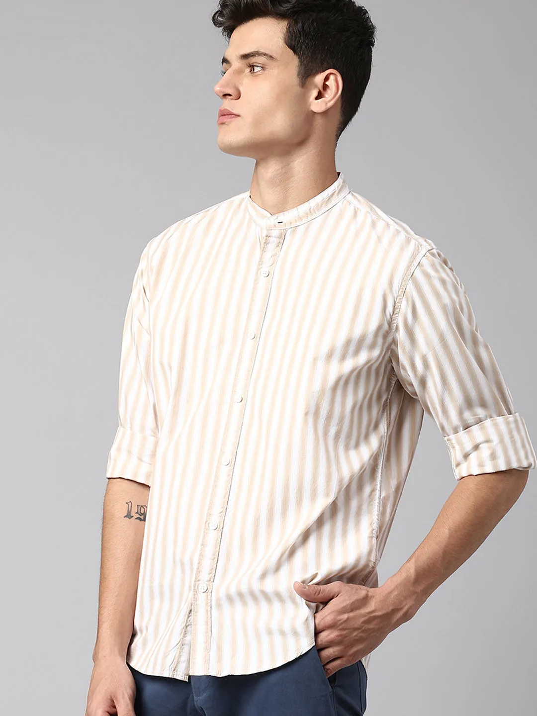 Men's Beige Stripe Shirts