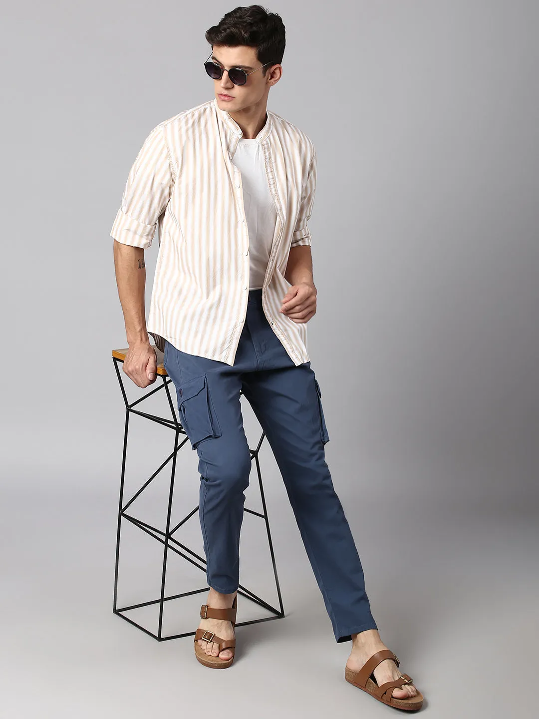 Men's Beige Stripe Shirts