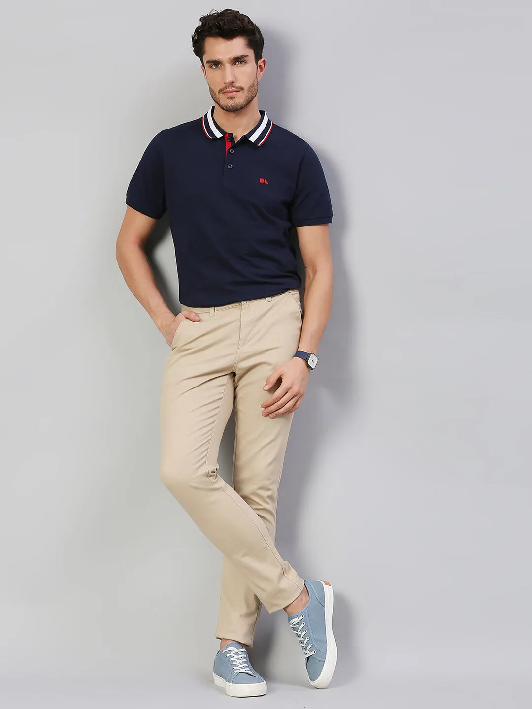 Men's Pure Cotton Solid Half Sleeves Polo T-Shirt (Navy)
