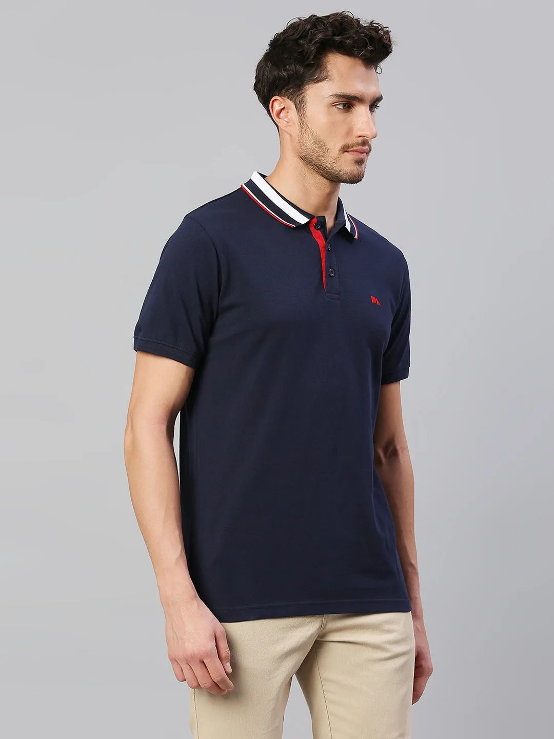 Men's Pure Cotton Solid Half Sleeves Polo T-Shirt (Navy)