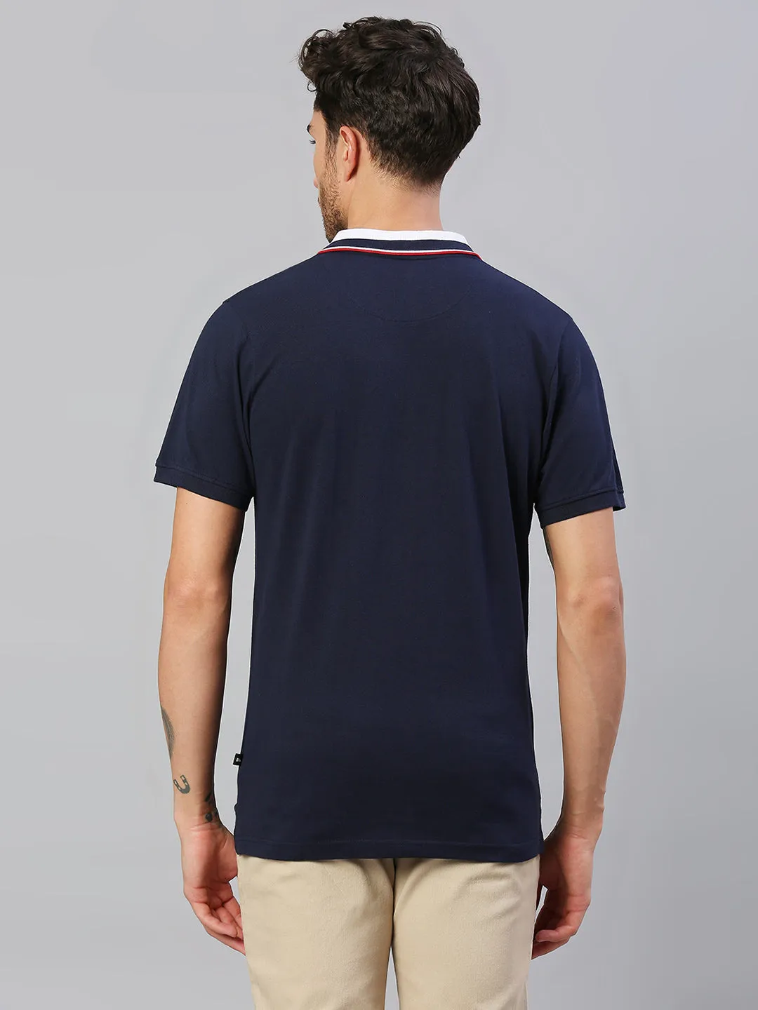 Men's Pure Cotton Solid Half Sleeves Polo T-Shirt (Navy)