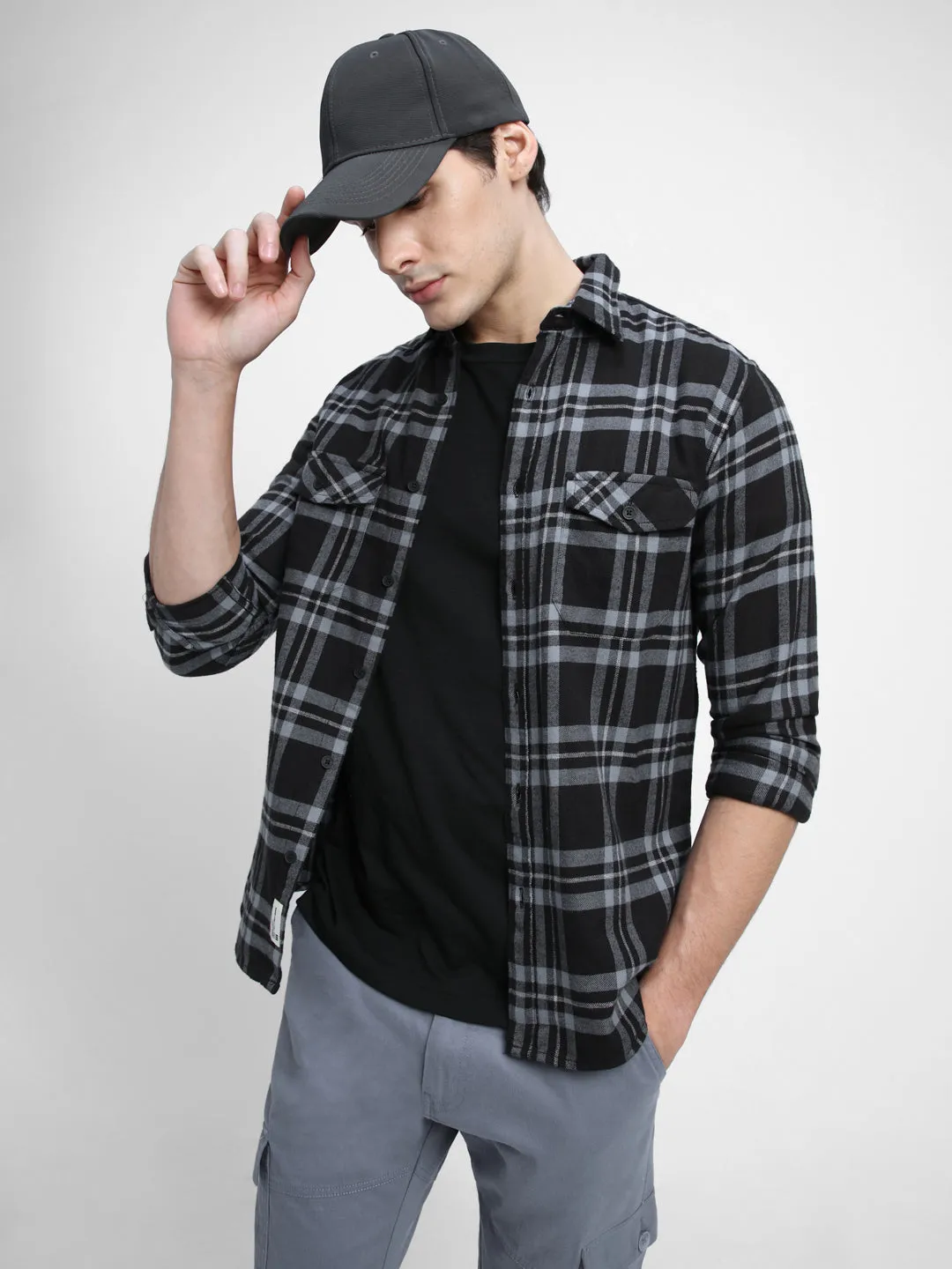 Men's Regular Collar Slim Fit Checks Blue Casual Shirts