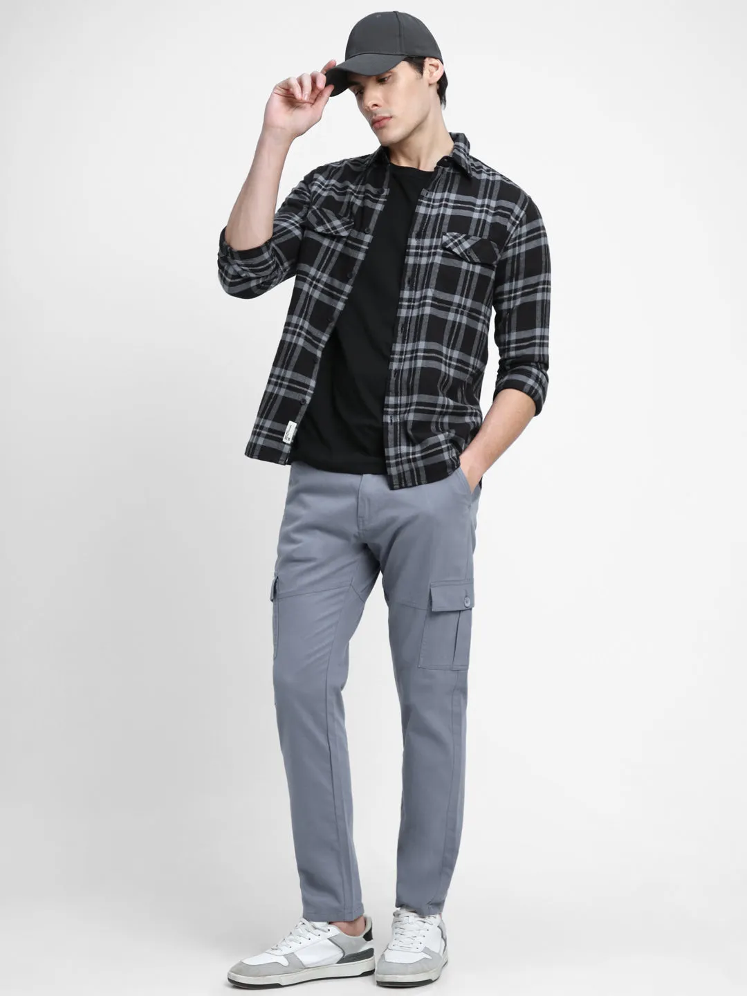 Men's Regular Collar Slim Fit Checks Blue Casual Shirts