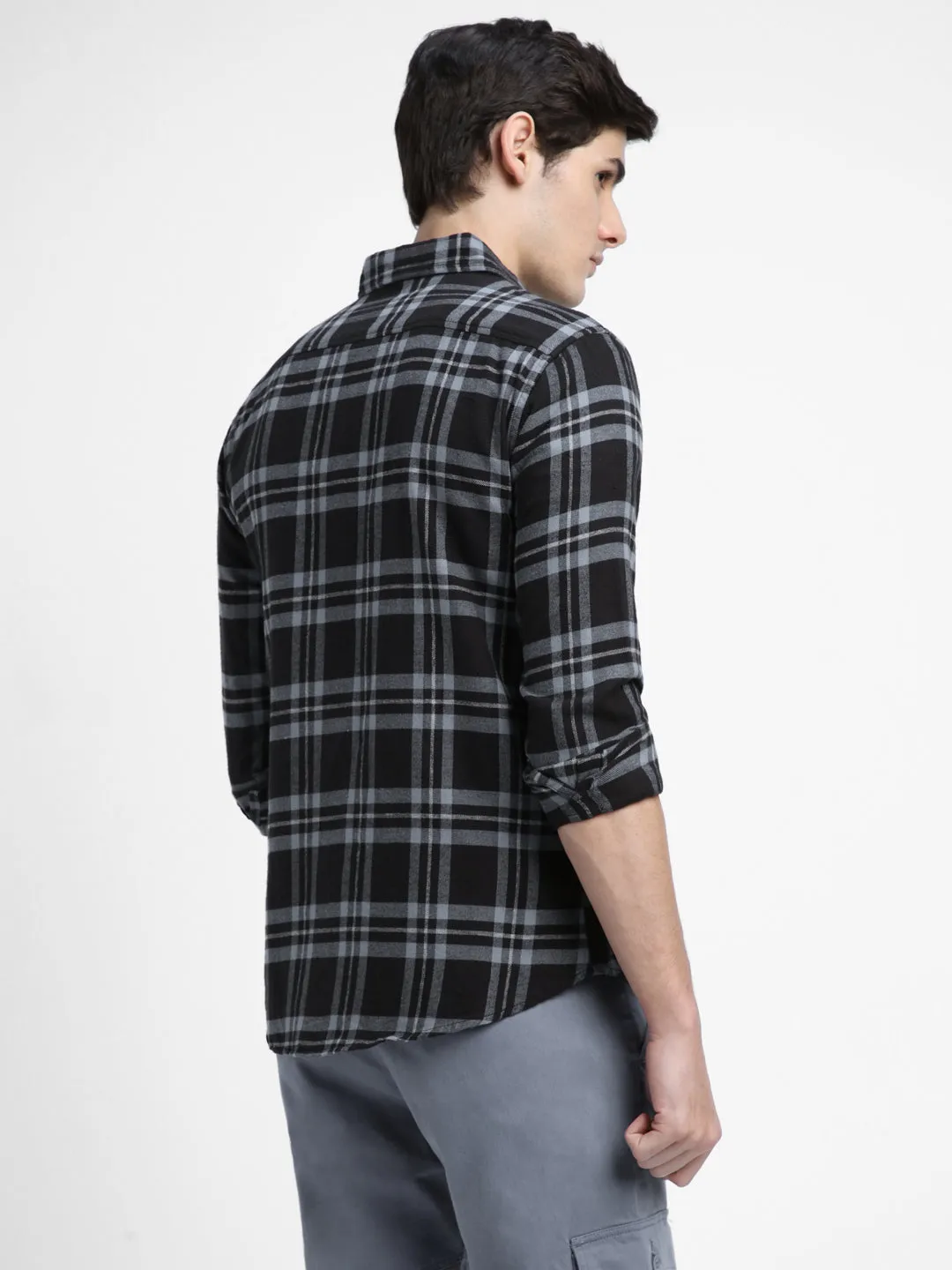 Men's Regular Collar Slim Fit Checks Blue Casual Shirts
