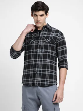 Men's Regular Collar Slim Fit Checks Blue Casual Shirts