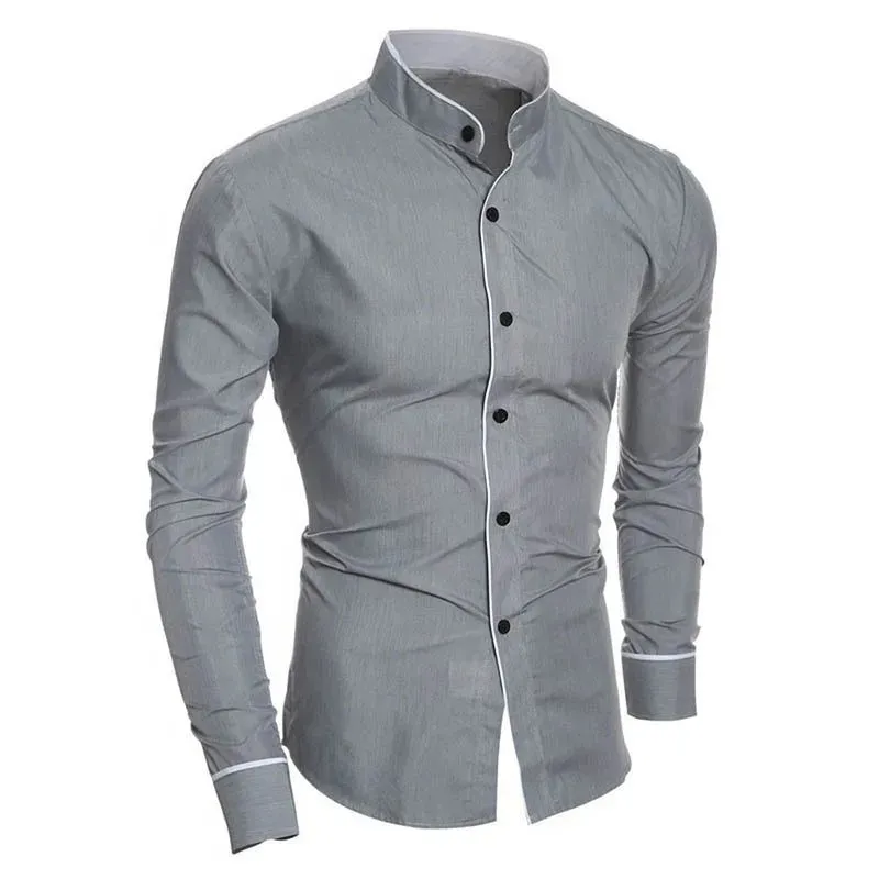 Men's Slim Fit Long Sleeve Shirt with Contrast Collar | Smart Casual