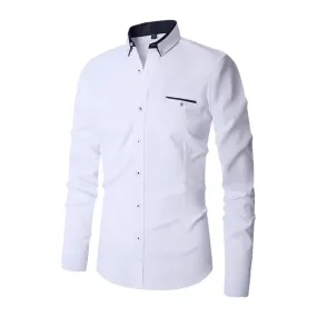 Men's Slim Fit Long Sleeve Shirt with Contrast Collar | Smart Casual