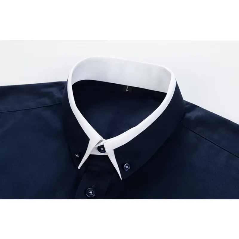 Men's Slim Fit Long Sleeve Shirt with Contrast Collar | Smart Casual