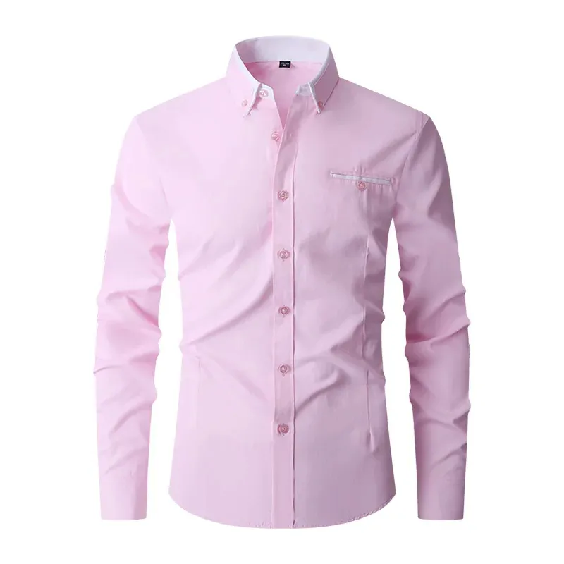 Men's Slim Fit Long Sleeve Shirt with Contrast Collar | Smart Casual