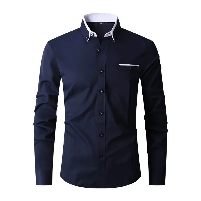 Men's Slim Fit Long Sleeve Shirt with Contrast Collar | Smart Casual