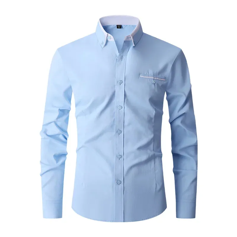 Men's Slim Fit Long Sleeve Shirt with Contrast Collar | Smart Casual