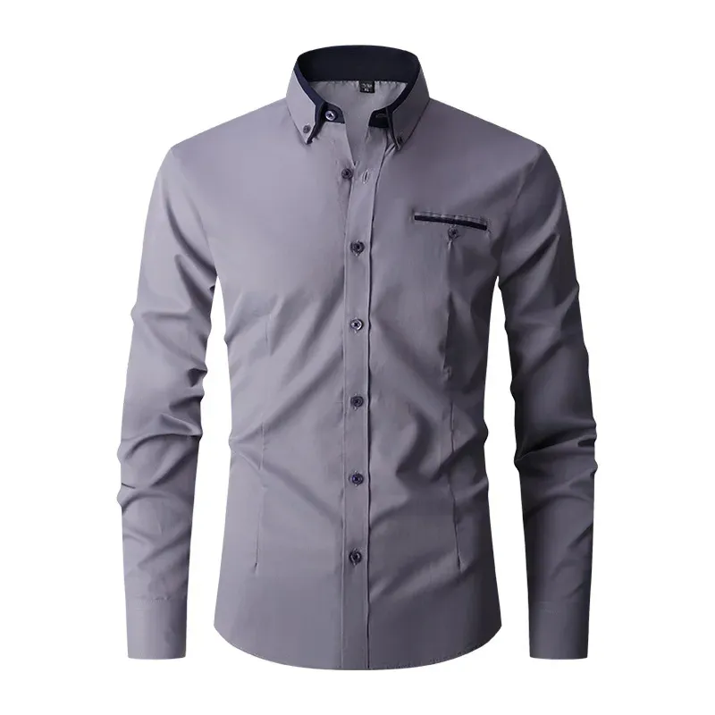 Men's Slim Fit Long Sleeve Shirt with Contrast Collar | Smart Casual