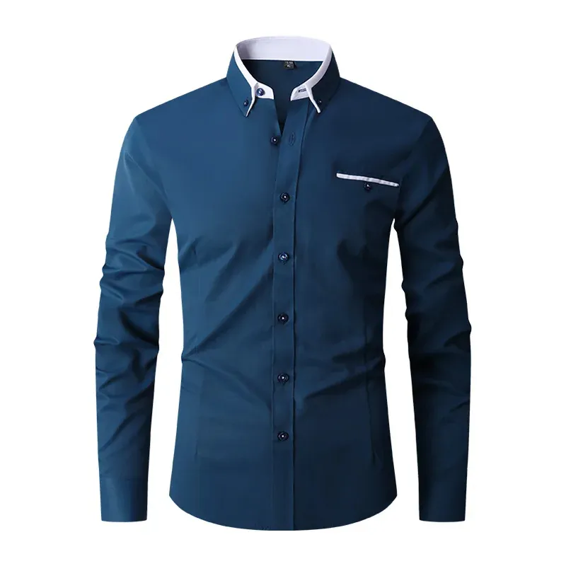 Men's Slim Fit Long Sleeve Shirt with Contrast Collar | Smart Casual