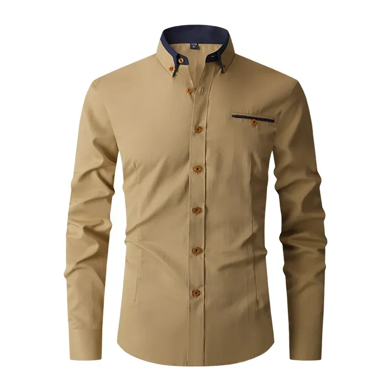 Men's Slim Fit Long Sleeve Shirt with Contrast Collar | Smart Casual