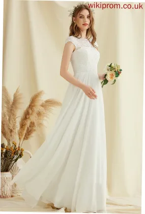 Muriel Floor-Length Scoop Wedding Chiffon Dress A-Line Lace Wedding Dresses