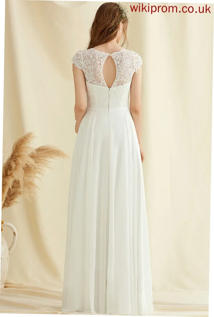 Muriel Floor-Length Scoop Wedding Chiffon Dress A-Line Lace Wedding Dresses