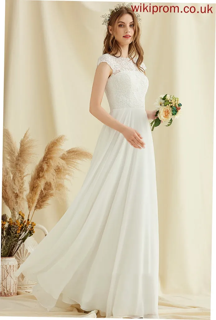 Muriel Floor-Length Scoop Wedding Chiffon Dress A-Line Lace Wedding Dresses