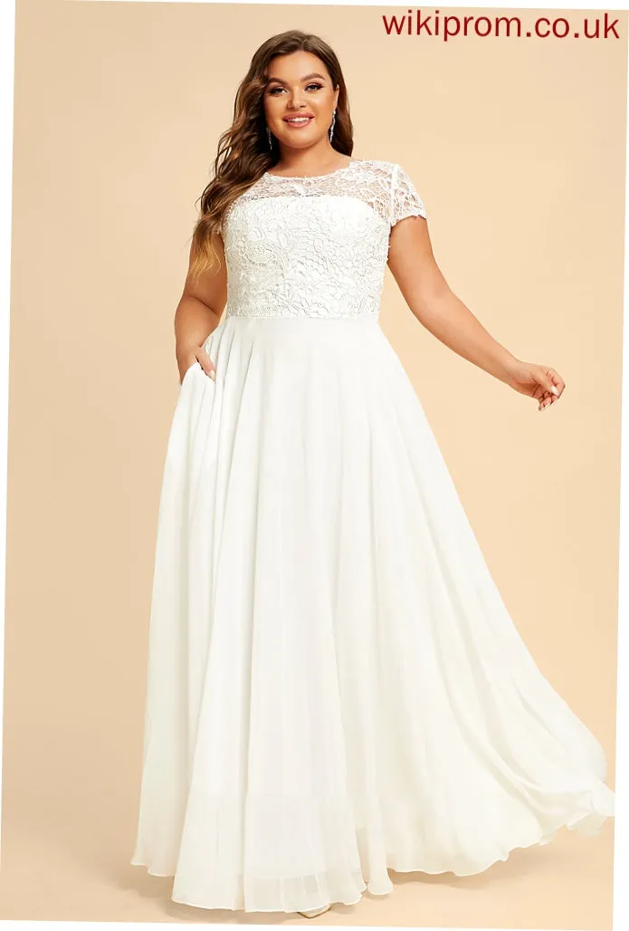 Muriel Floor-Length Scoop Wedding Chiffon Dress A-Line Lace Wedding Dresses