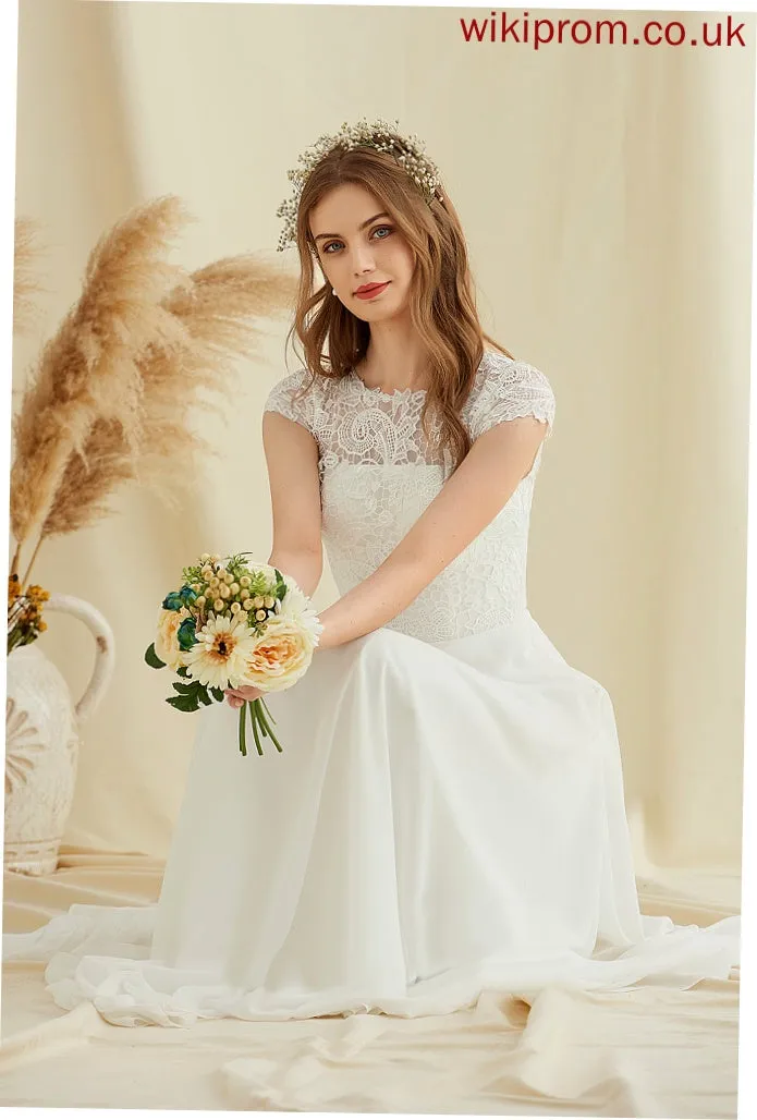 Muriel Floor-Length Scoop Wedding Chiffon Dress A-Line Lace Wedding Dresses