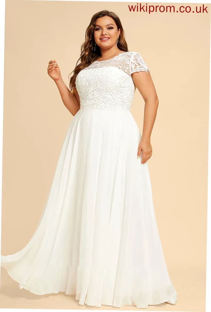 Muriel Floor-Length Scoop Wedding Chiffon Dress A-Line Lace Wedding Dresses