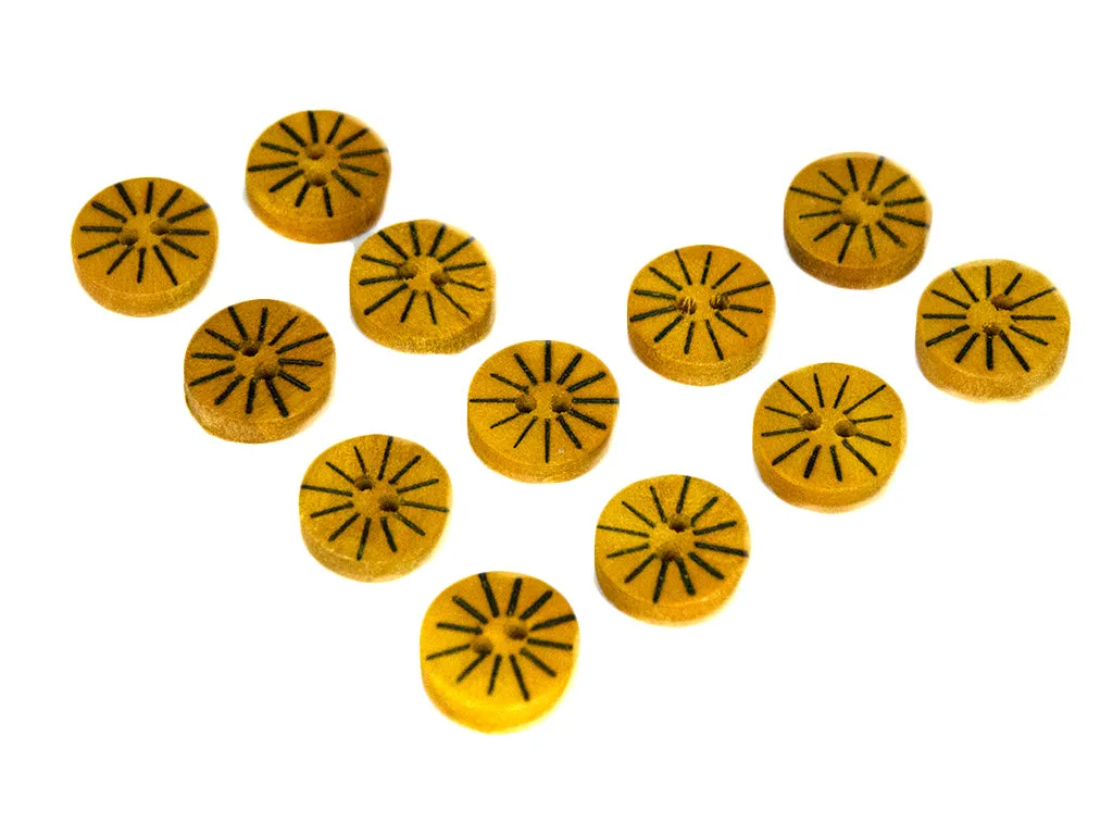 Mustard Fancy 1 Printed 2 Hole Wooden Buttons - 24L