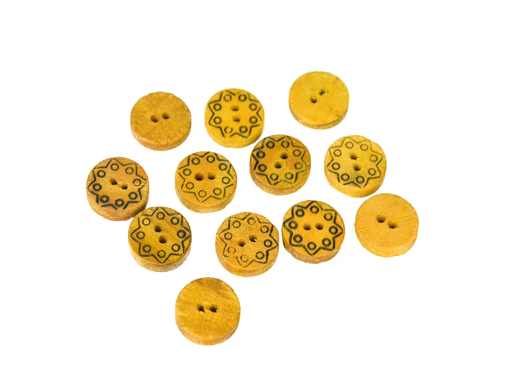 Mustard Geometric Star Printed 2 Hole Wooden Buttons - 24L