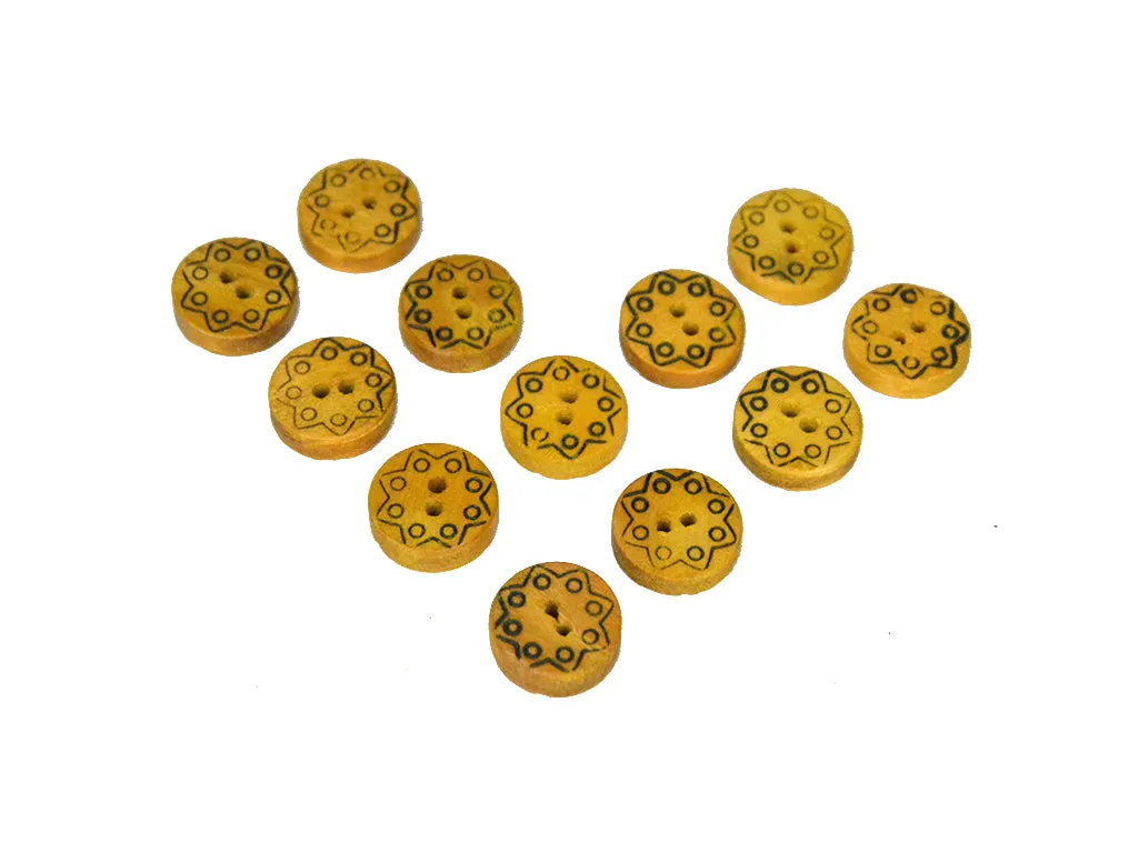 Mustard Geometric Star Printed 2 Hole Wooden Buttons - 24L