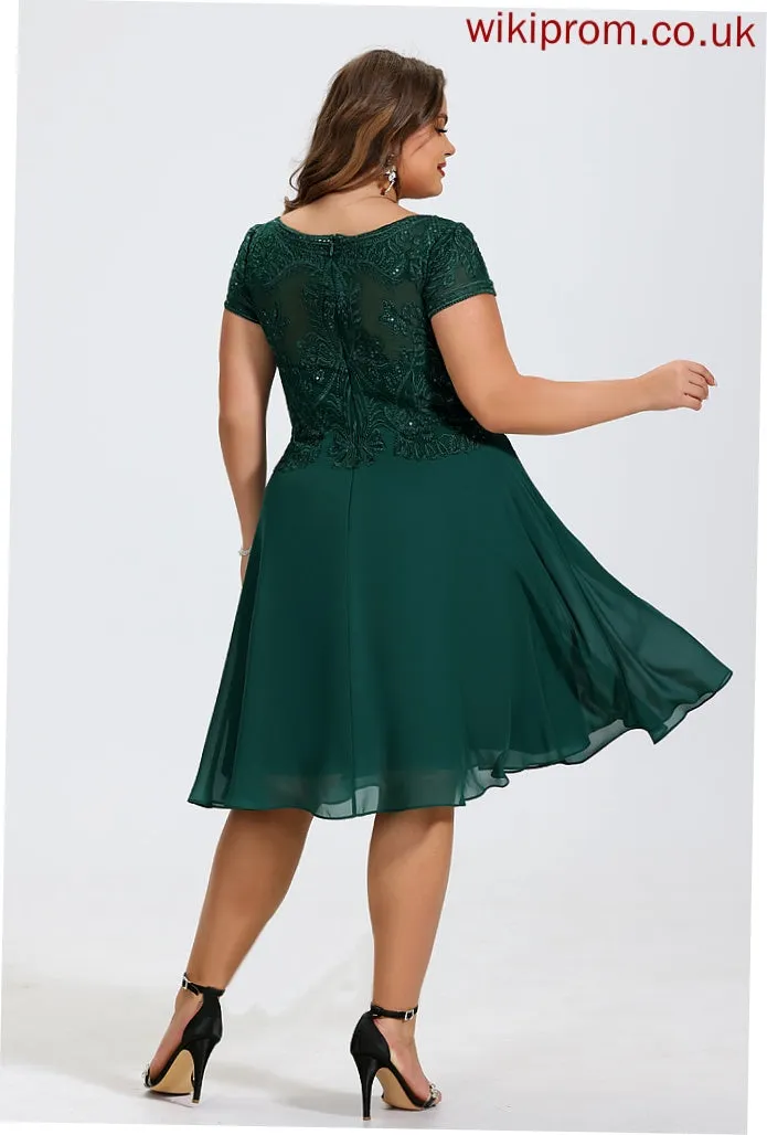 Neckline Knee-Length Sequins Length A-Line Silhouette Embellishment Fabric Scoop Emelia V-Neck Natural Waist Bridesmaid Dresses
