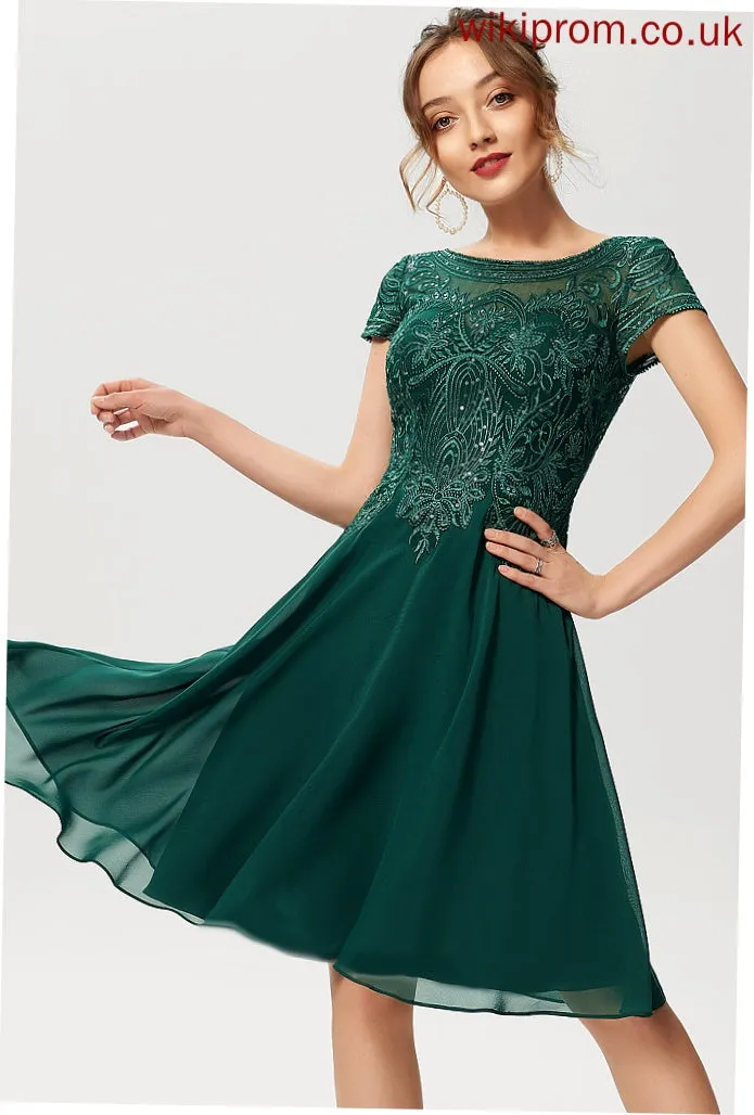 Neckline Knee-Length Sequins Length A-Line Silhouette Embellishment Fabric Scoop Emelia V-Neck Natural Waist Bridesmaid Dresses
