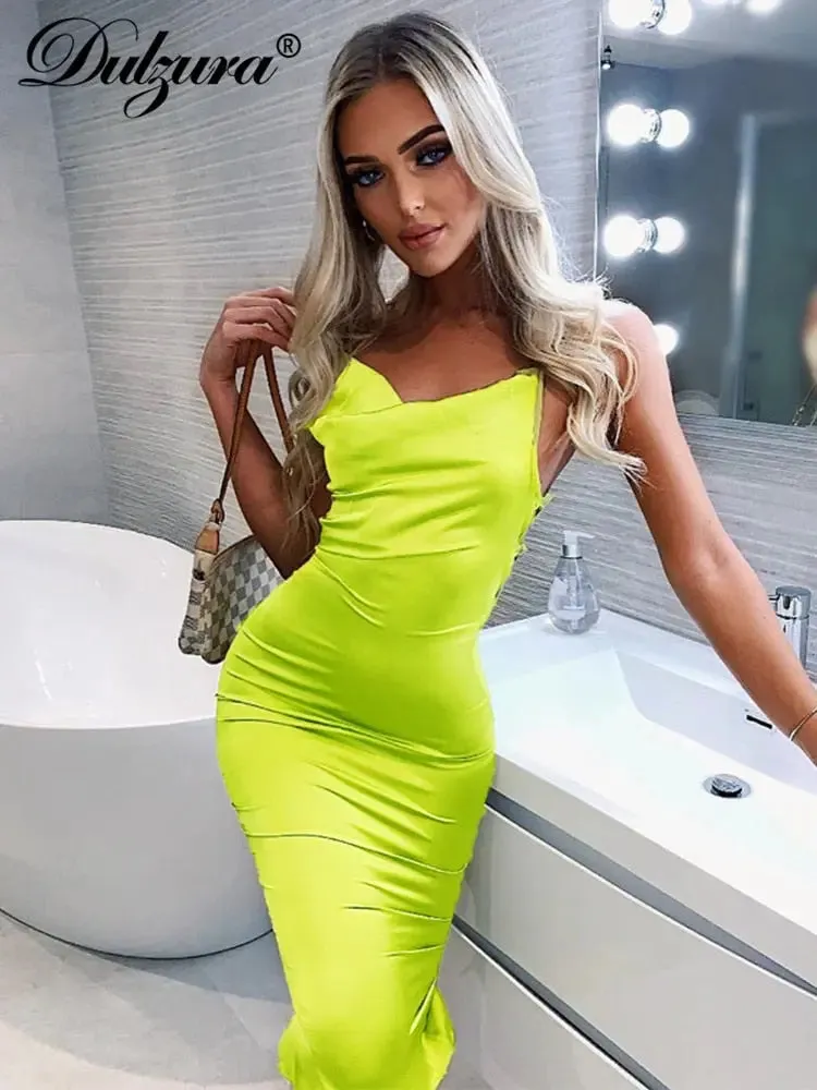 Neon Bodycon Long Midi Dress