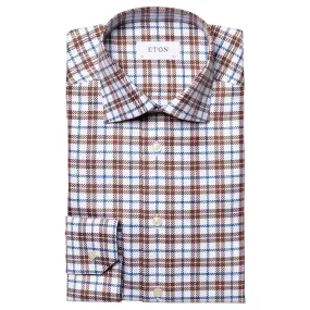 Off-White & Brown Checked King Twill Contemporary Fit Shirt