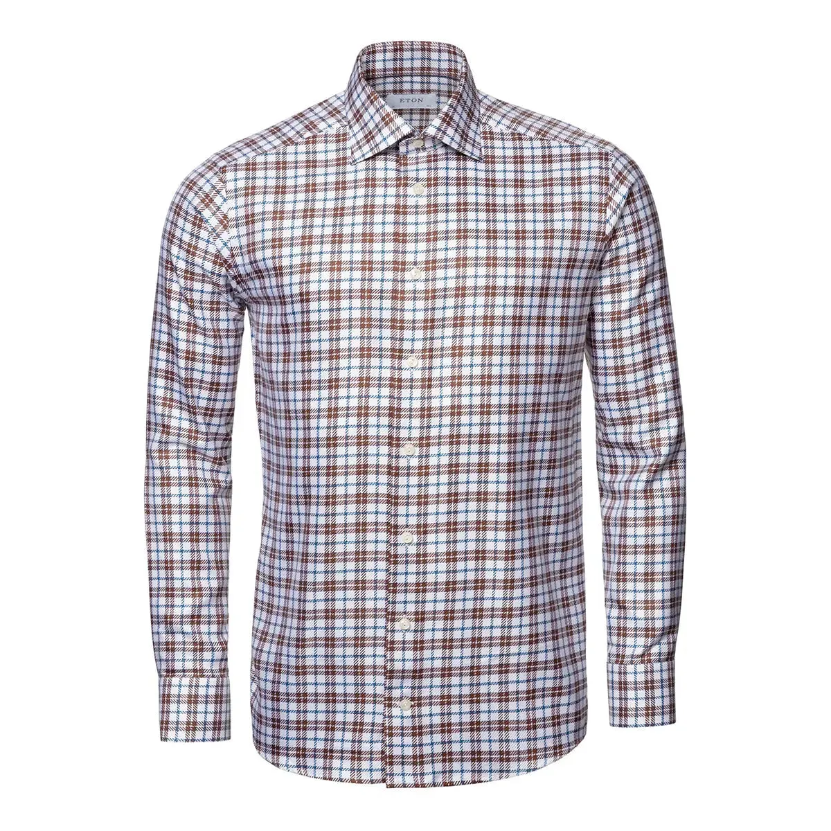 Off-White & Brown Checked King Twill Contemporary Fit Shirt