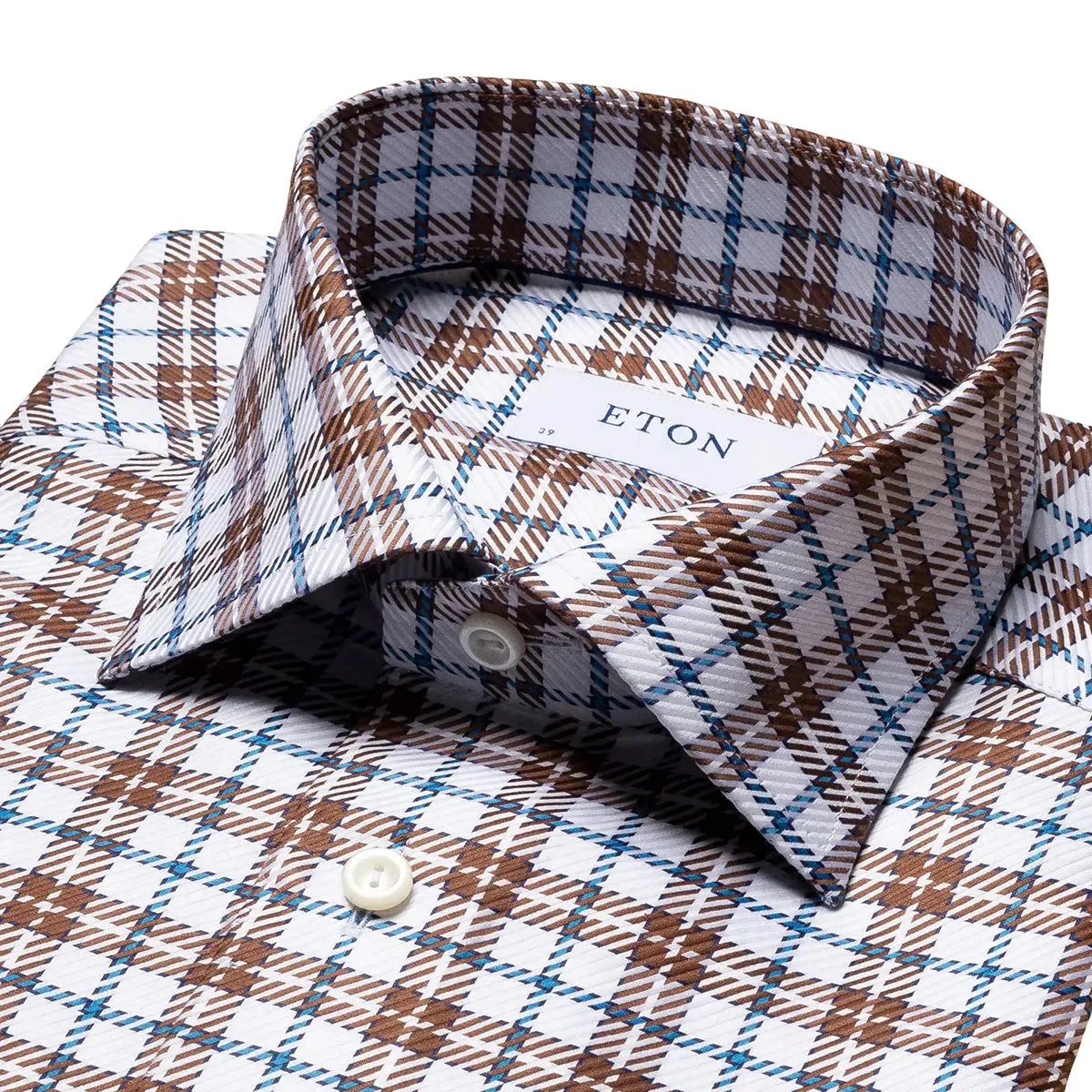 Off-White & Brown Checked King Twill Contemporary Fit Shirt