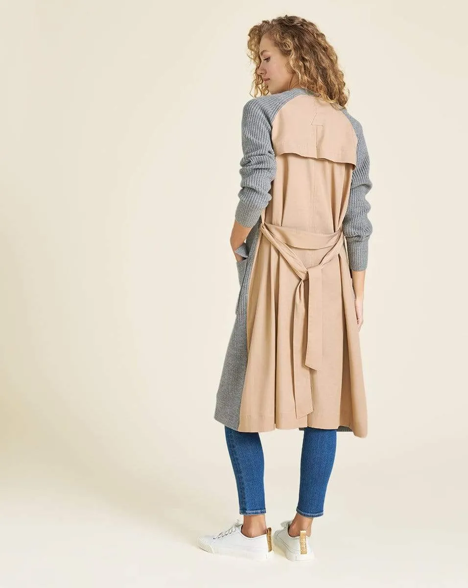 Pearl Mixed-Media Trench Cardigan