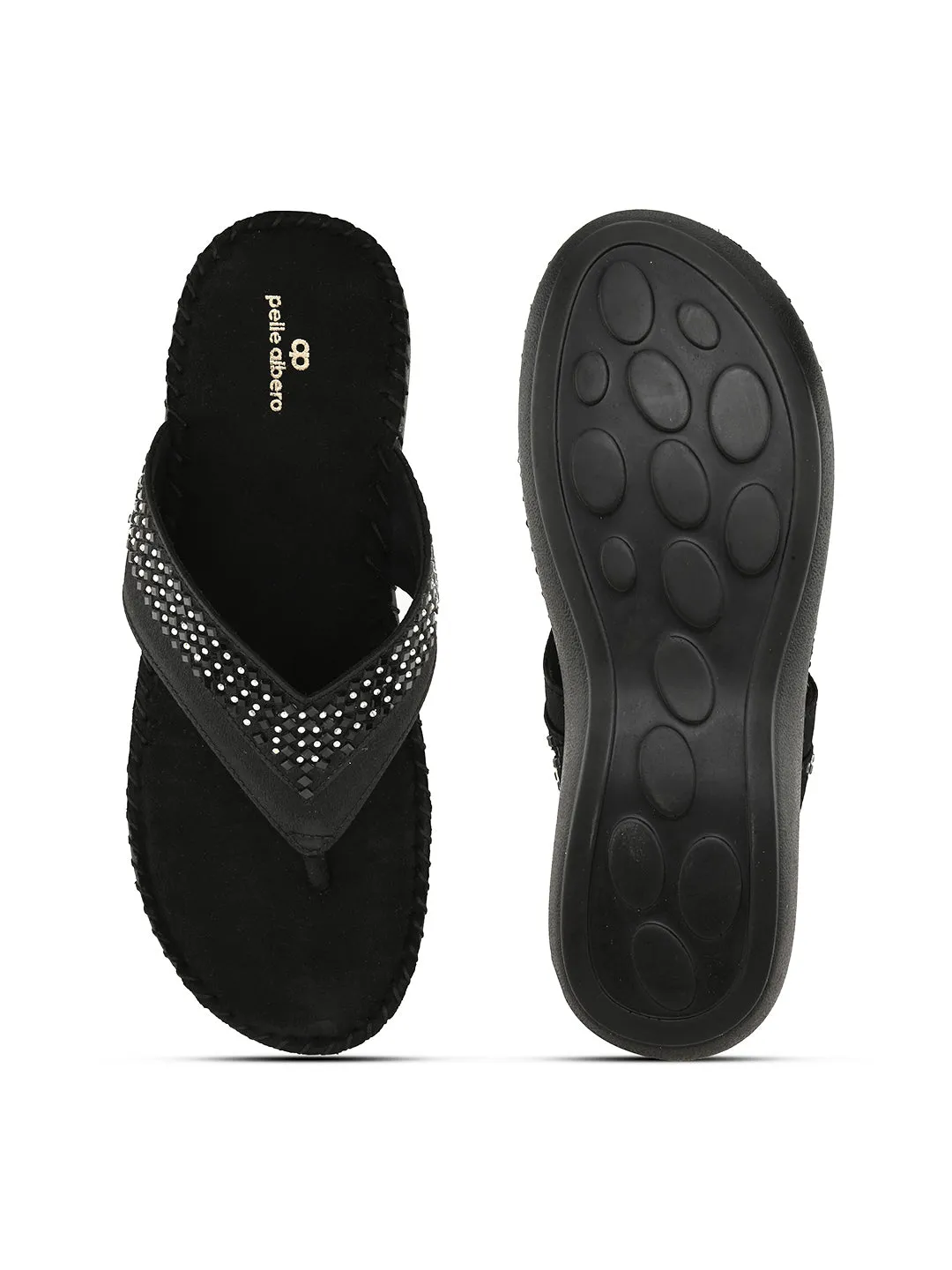 Pelle Albero Women's Black Satin upper Slip-On Flat Slipper