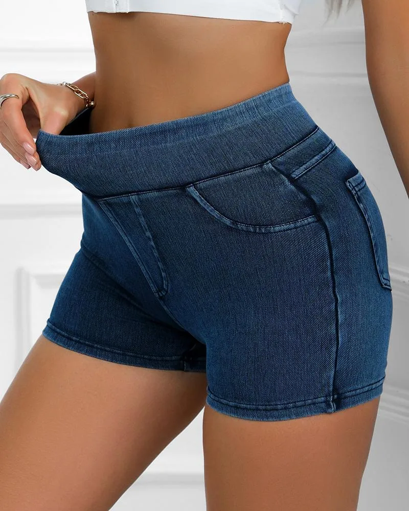 Pocket Design High Waist Denim Active Shots