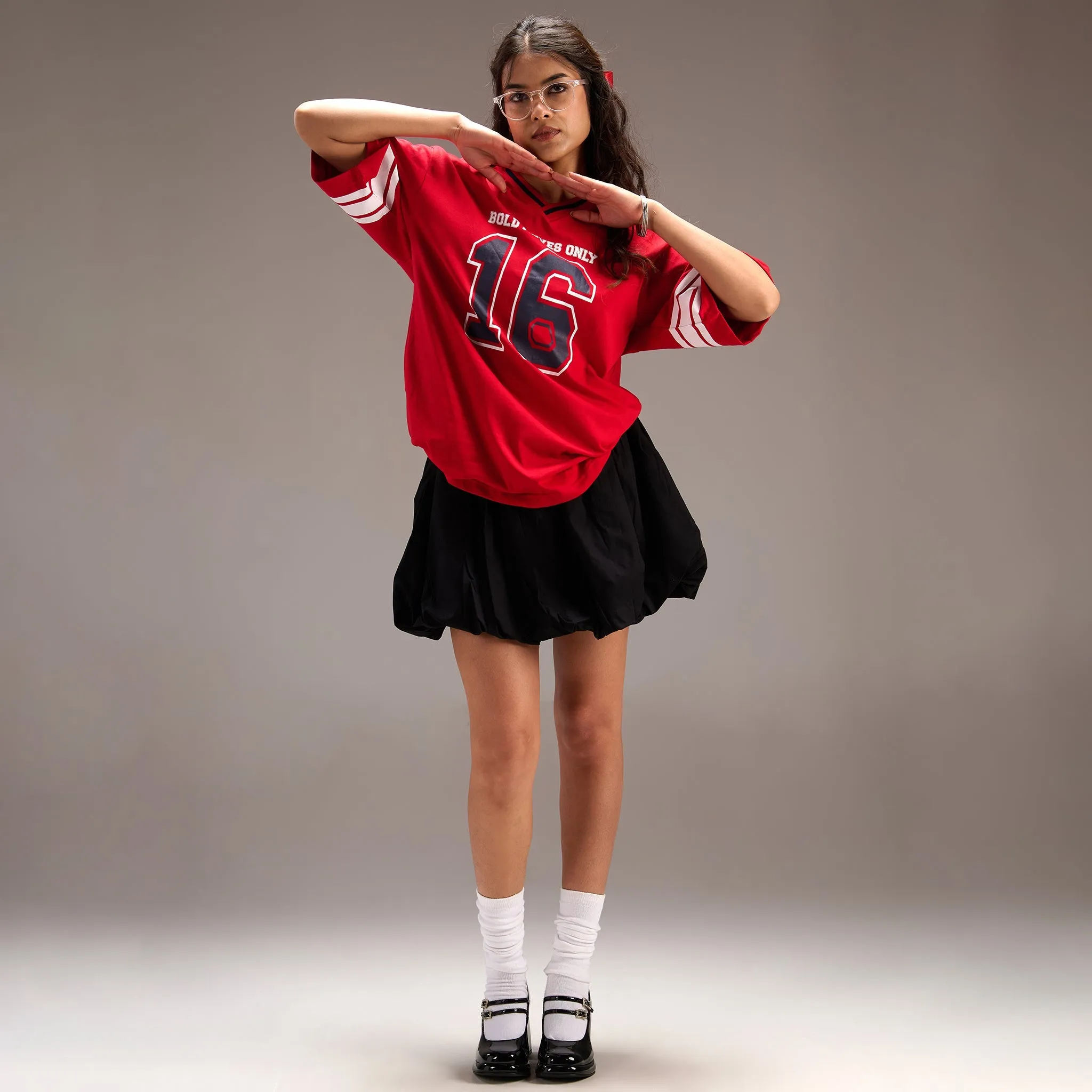 "No- 16" Oversize Varsity Red T-shirt for women