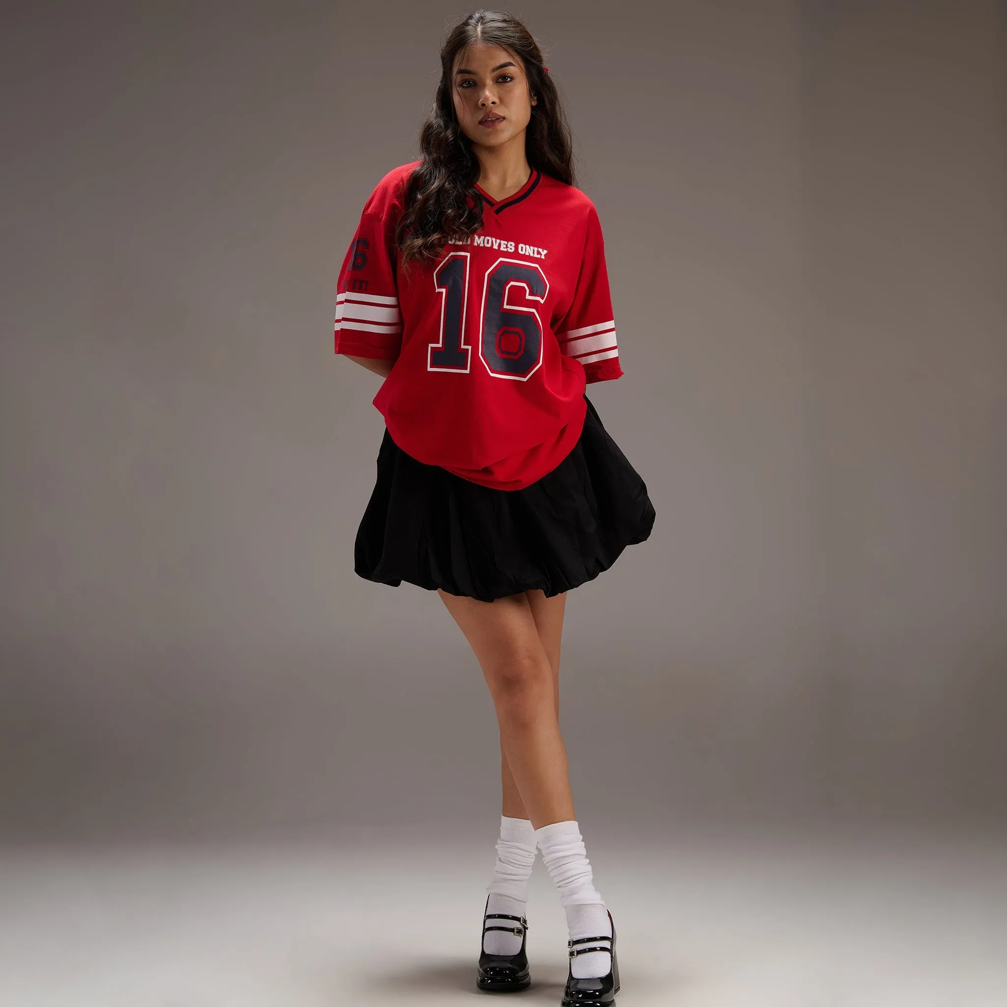 "No- 16" Oversize Varsity Red T-shirt for women