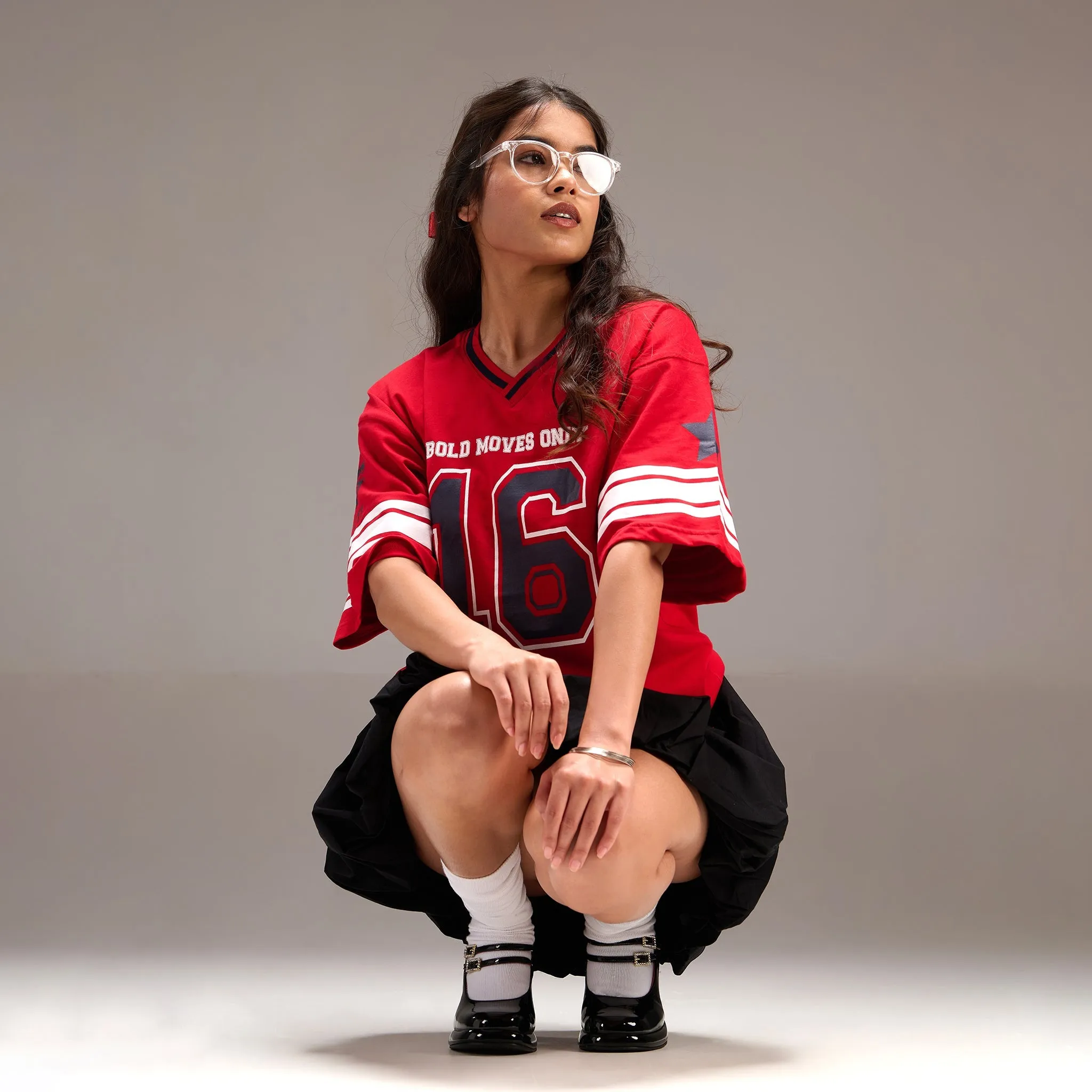 "No- 16" Oversize Varsity Red T-shirt for women