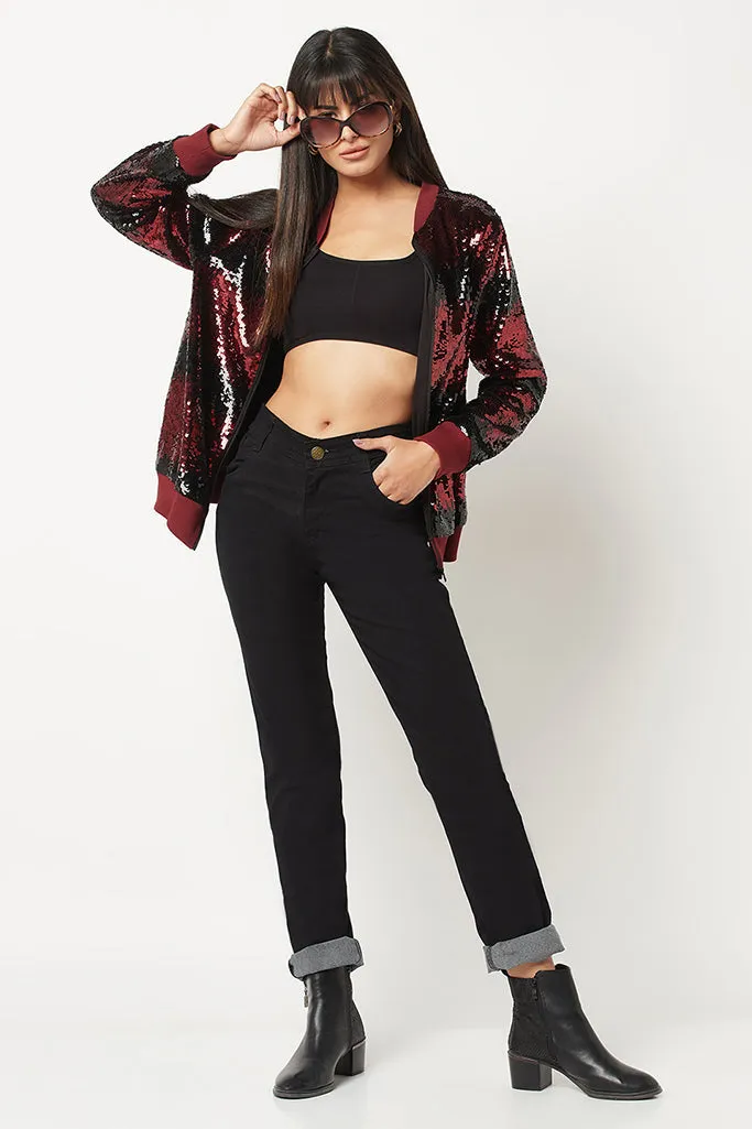 Red And Black Sequins Jacket