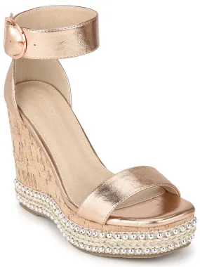 Rose Gold PU Embellished Wedges