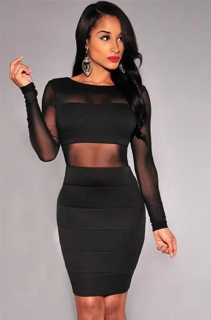 See Through Backless Pencil Tight Dress