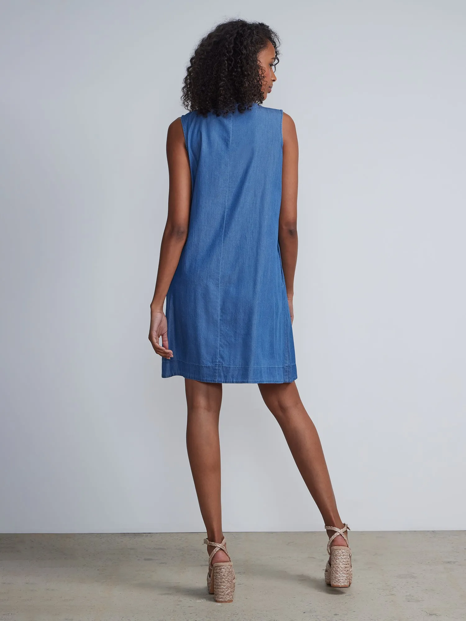 Sleeveless Button Front Trapeze Dress