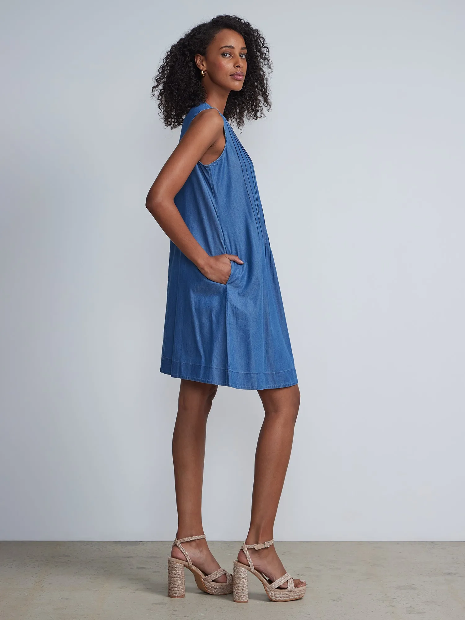 Sleeveless Button Front Trapeze Dress
