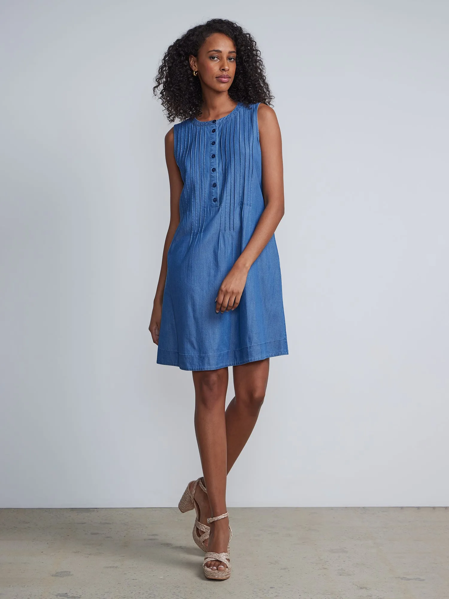 Sleeveless Button Front Trapeze Dress