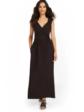 Sleeveless V-Neck Wrap-Front Maxi Dress