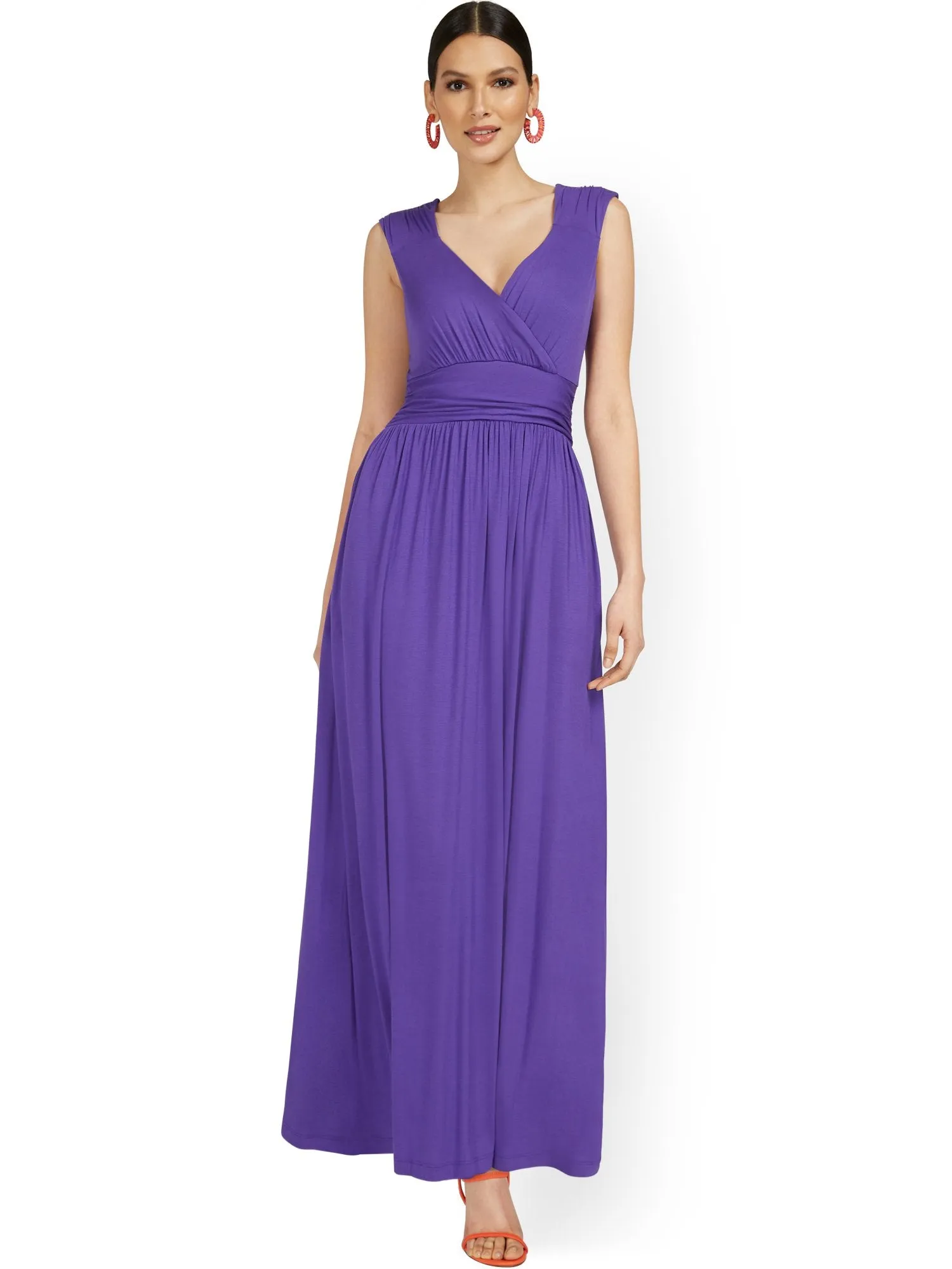 Sleeveless V-Neck Wrap-Front Maxi Dress