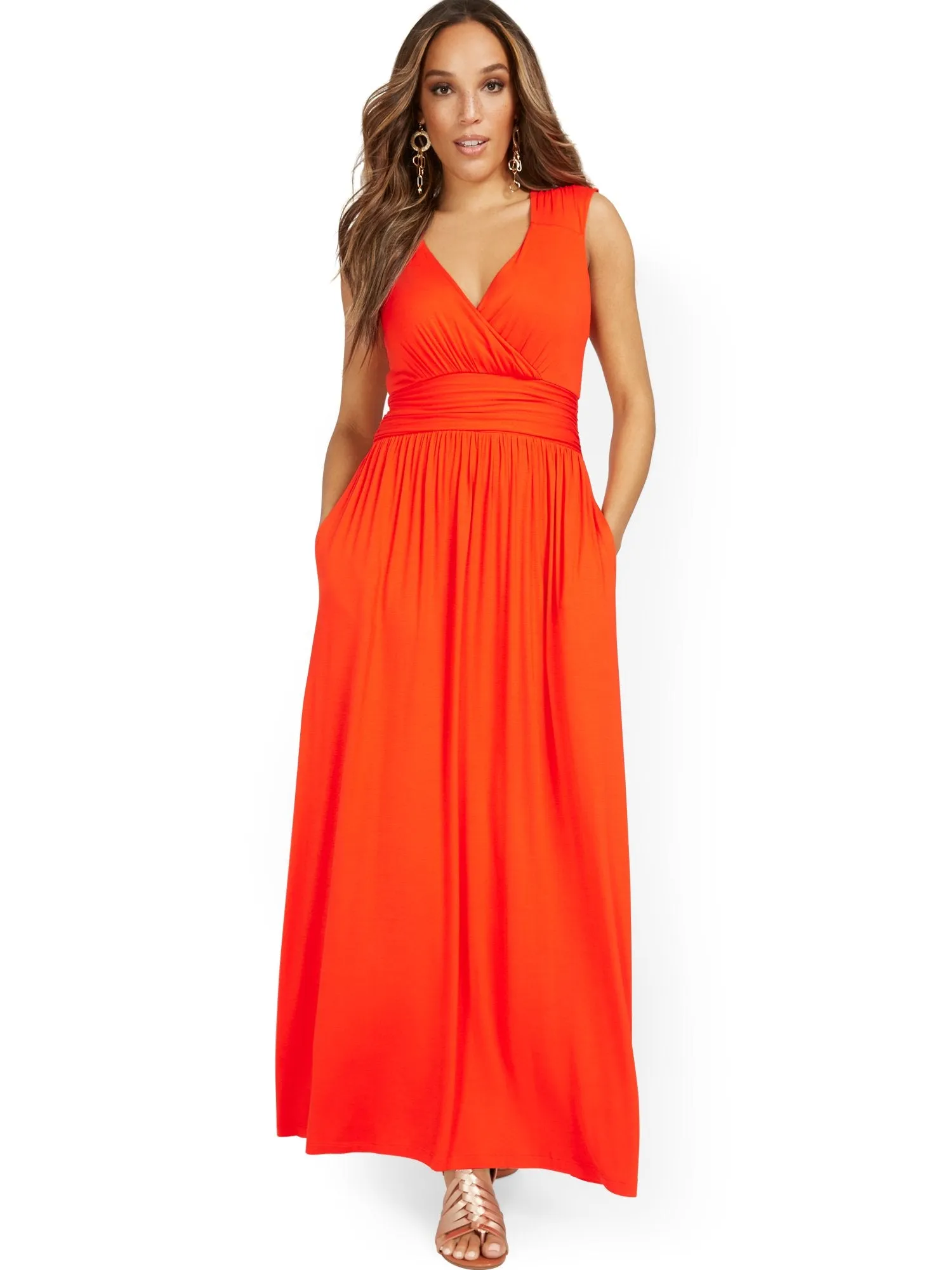 Sleeveless V-Neck Wrap-Front Maxi Dress
