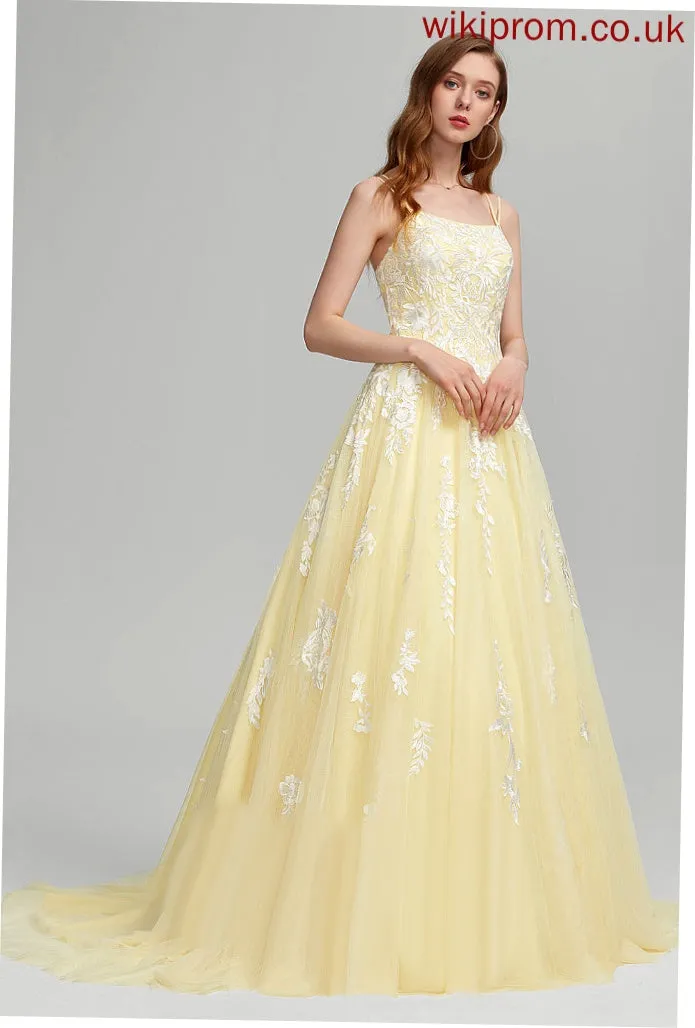 Sweep Train Prom Dresses Tulle Lace Square Makaila Ball-Gown/Princess