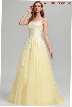 Sweep Train Prom Dresses Tulle Lace Square Makaila Ball-Gown/Princess
